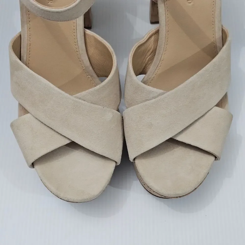 Veronica Beard Lucille Platform Sandal Womens 10 Ecru Suede Cork Block Heel